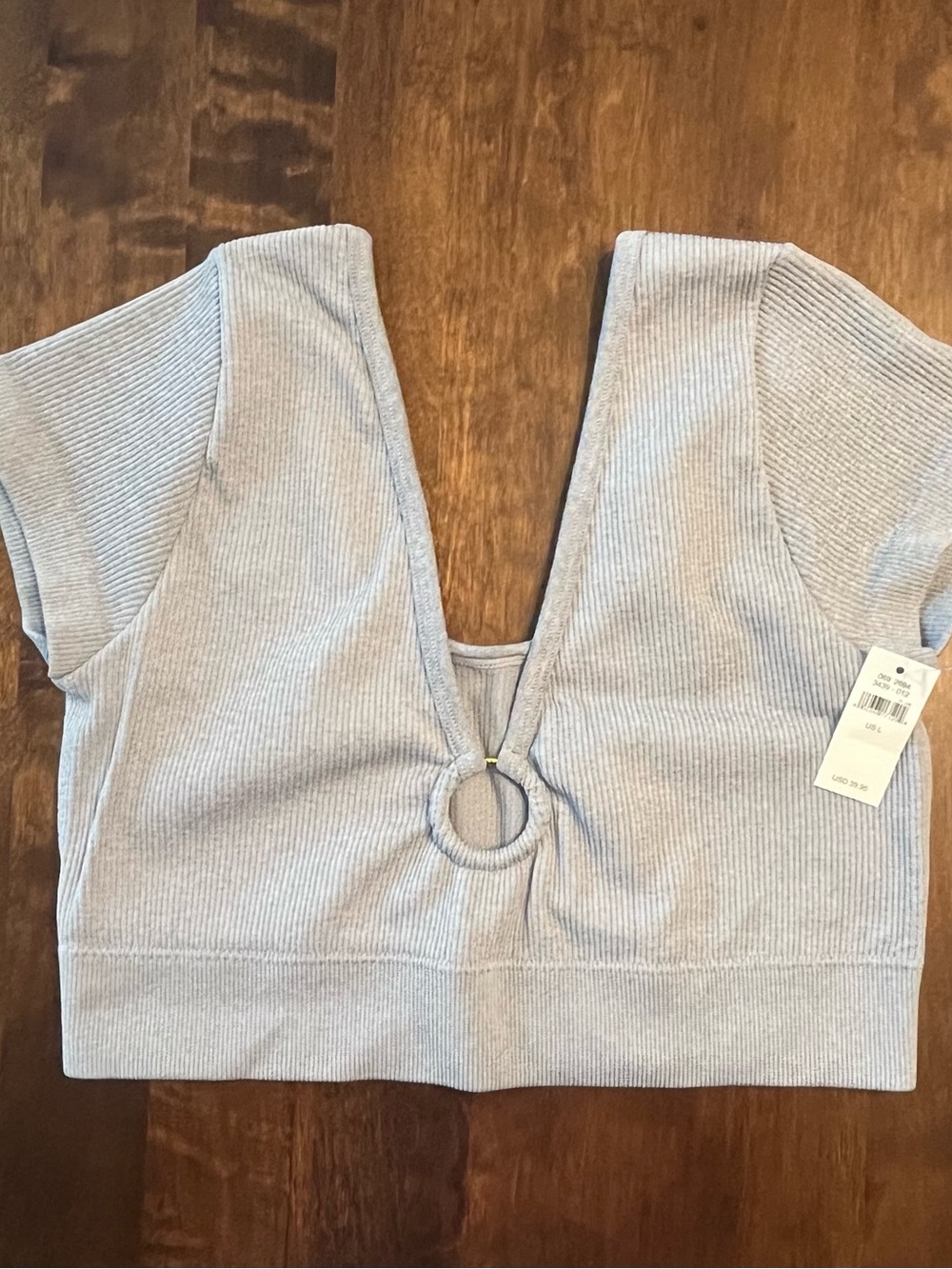 Aerie Grey Ribbed Ring-Front V-Neck Crop Top, Lg